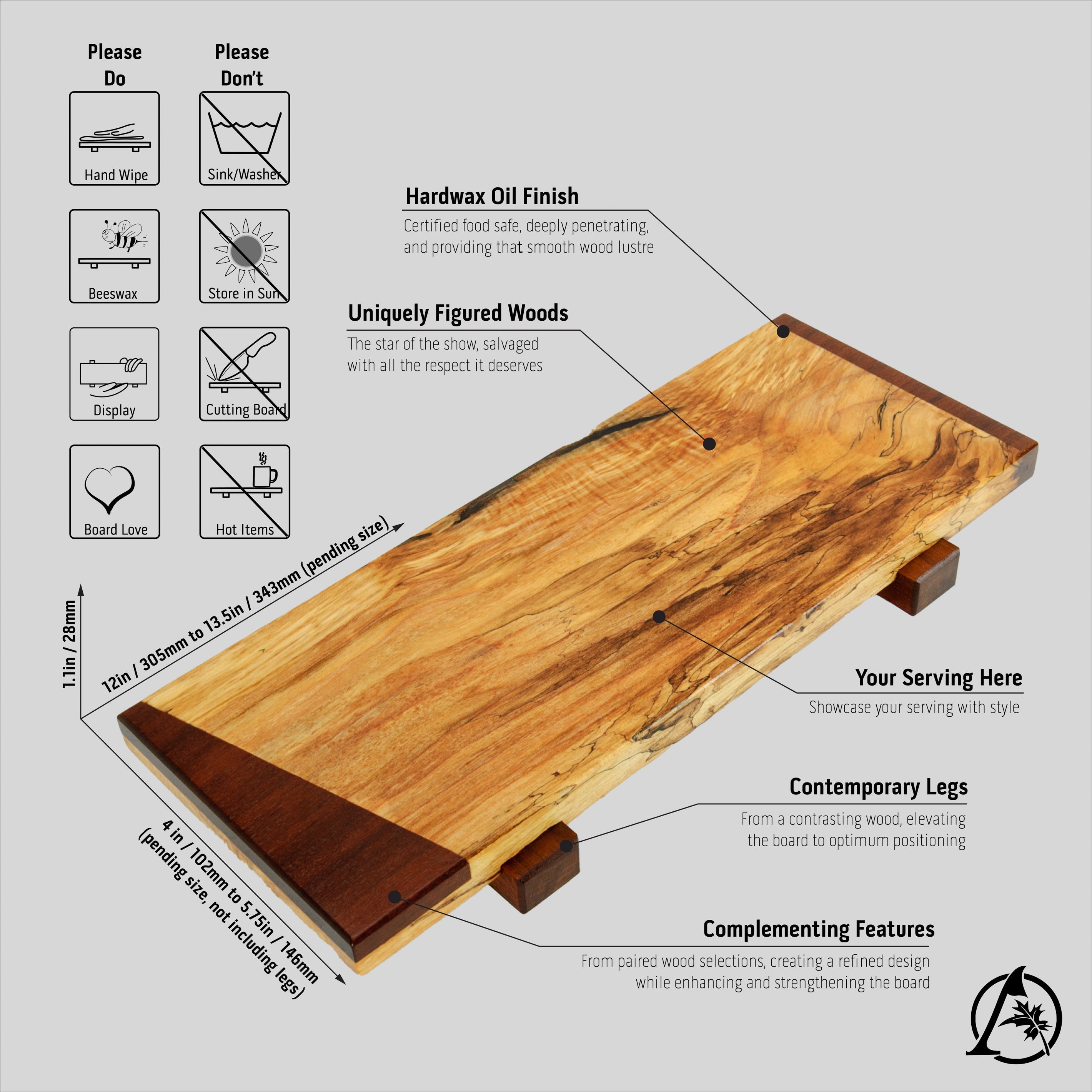 Unique Wooden Serving Boards - 5.75in x 13.5in (15cm x 34cm)